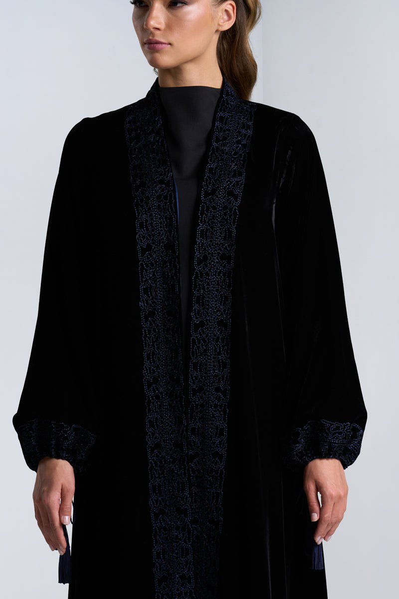 DC2404BLKV Sophistication Harmony Velvet Black Abaya