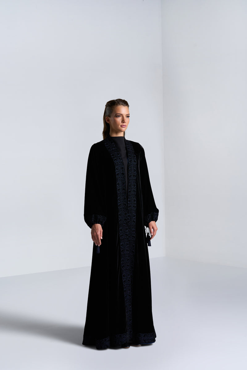 DC2404BLKV Sophistication Harmony Velvet Black Abaya