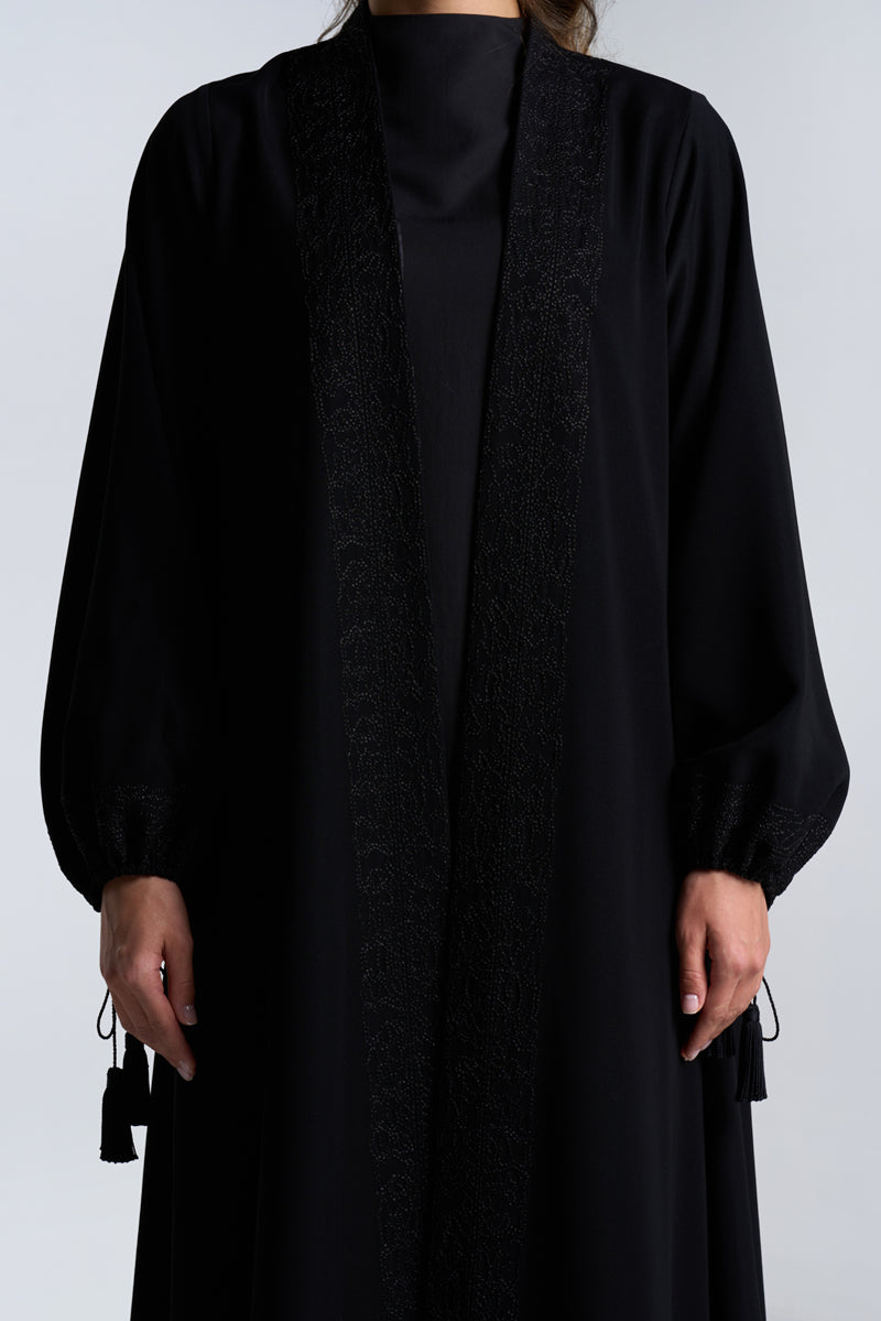 DC2404BLKCR Elegant Essence Crepe Black Abaya