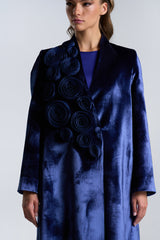 DC2401NBV Elegance Gravity Navy Blue Velvet Suit Jacket Cut Abaya