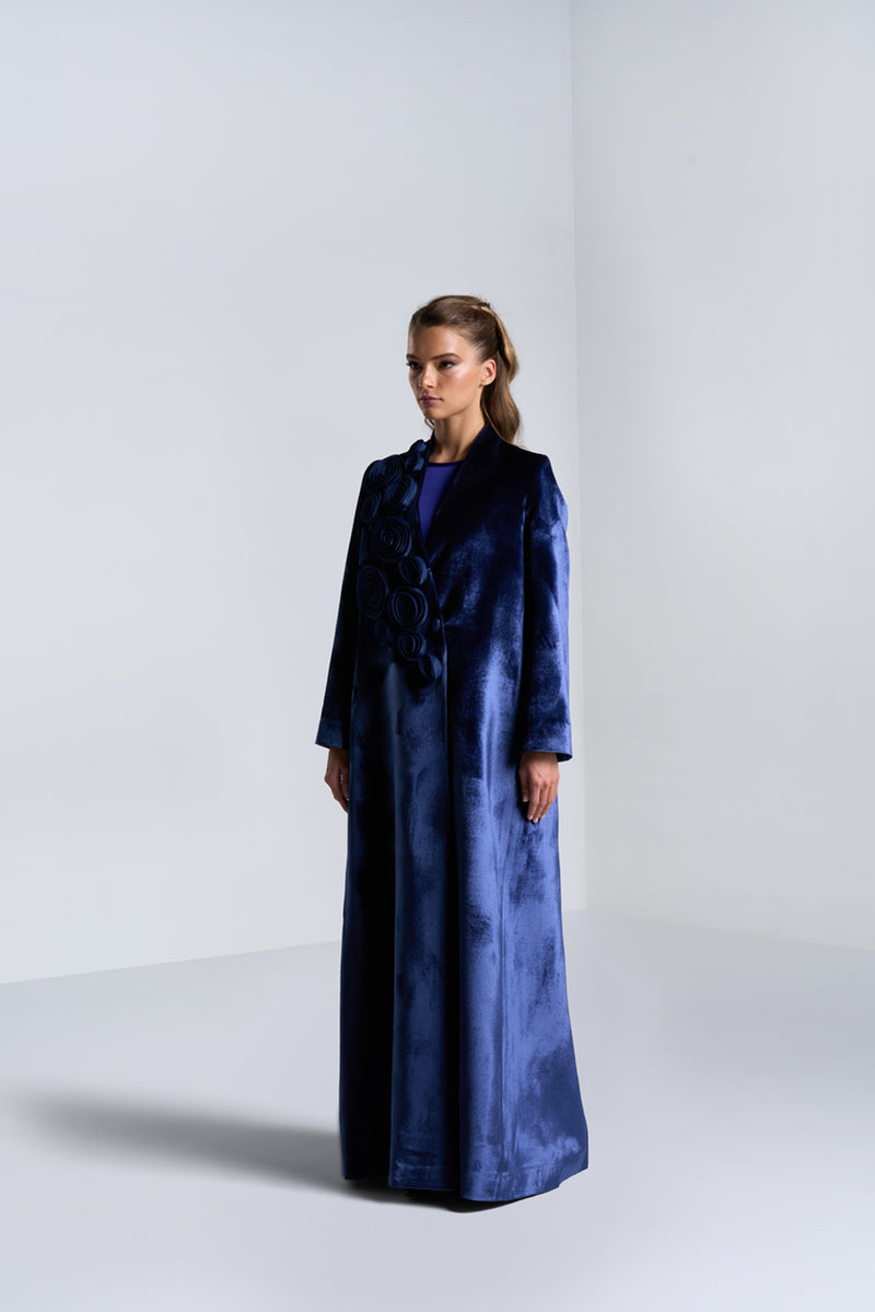 DC2401NBV Elegance Gravity Navy Blue Velvet Suit Jacket Cut Abaya