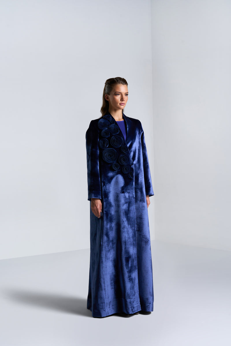 DC2401NBV Elegance Gravity Navy Blue Velvet Suit Jacket Cut Abaya