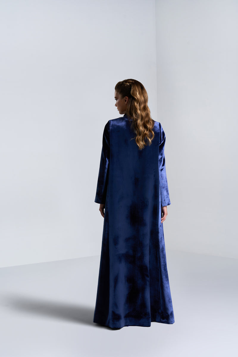 DC2401NBV Elegance Gravity Navy Blue Velvet Suit Jacket Cut Abaya