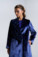 DC2401NBV Elegance Gravity Navy Blue Velvet Suit Jacket Cut Abaya