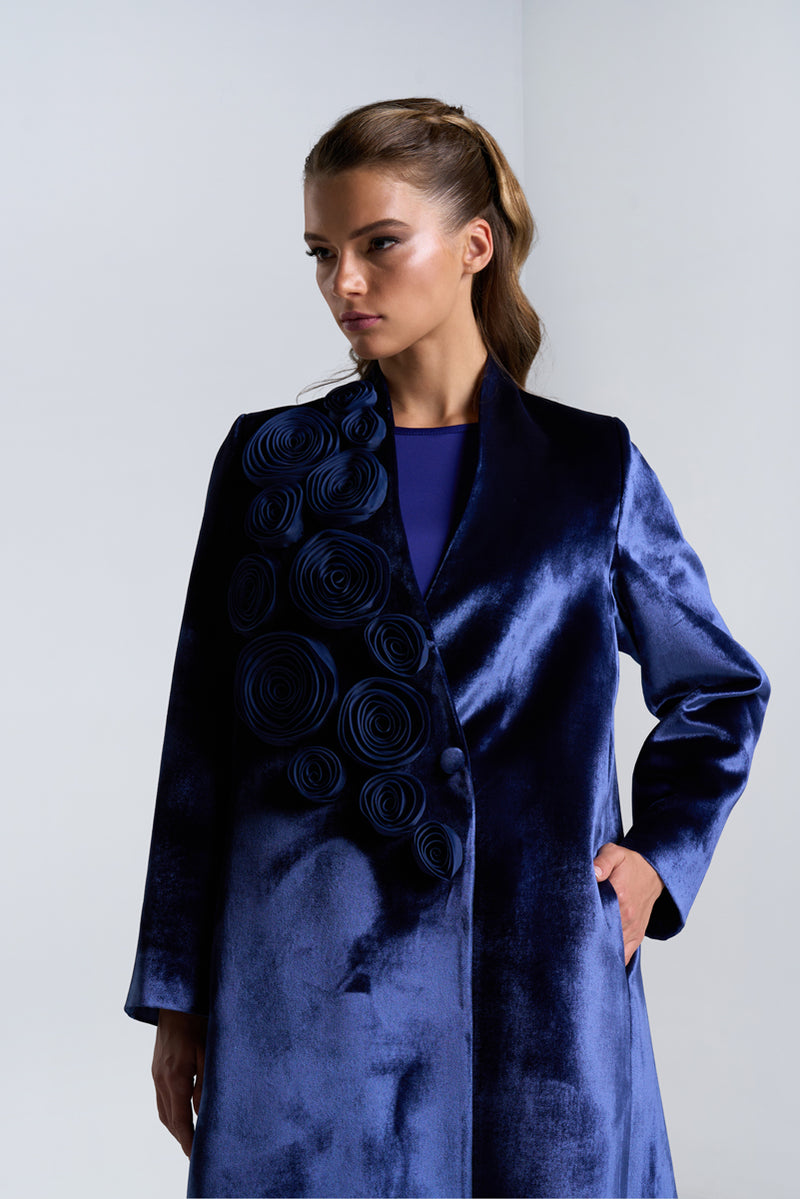 DC2401NBV Elegance Gravity Navy Blue Velvet Suit Jacket Cut Abaya