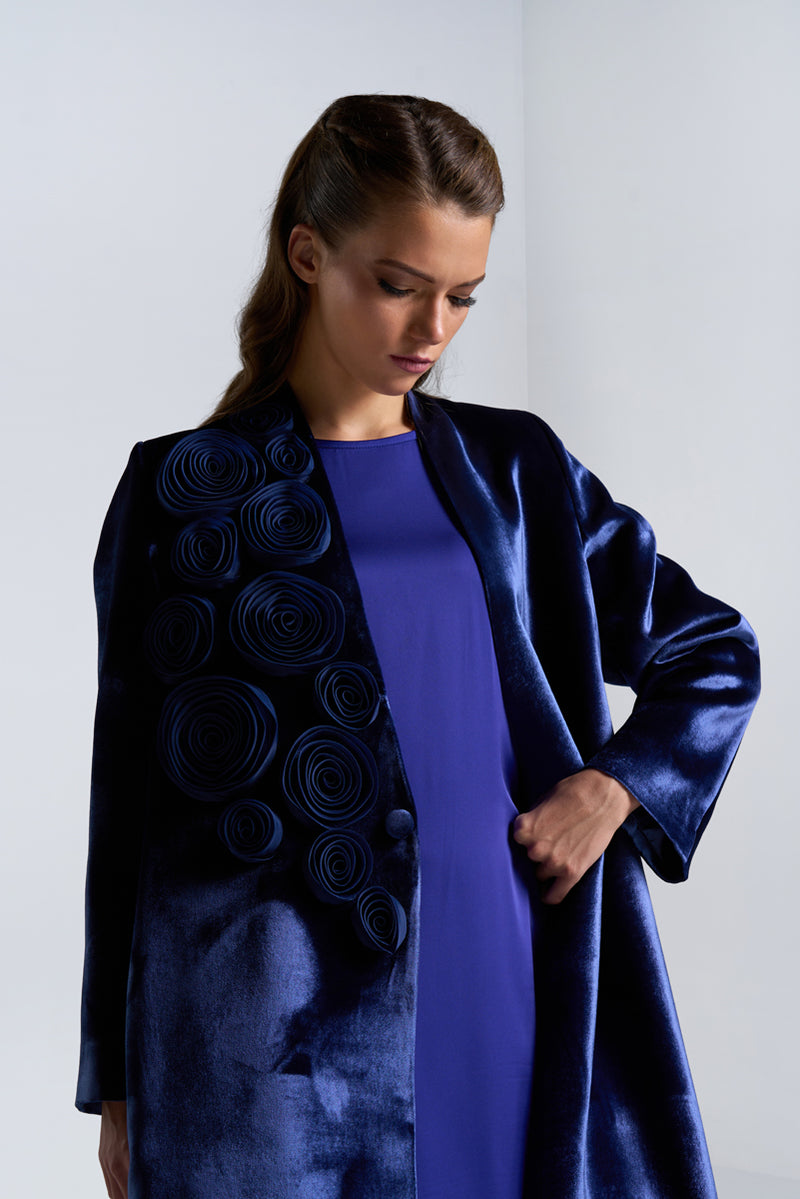 DC2401NBV Elegance Gravity Navy Blue Velvet Suit Jacket Cut Abaya