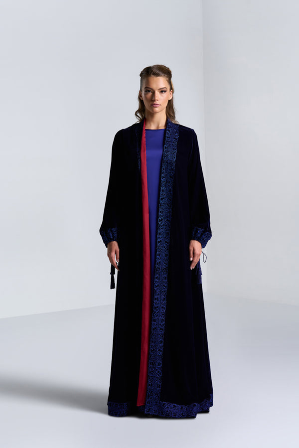 DC2404NBV Mystic Radiance Velvet  Navy Blue Abaya