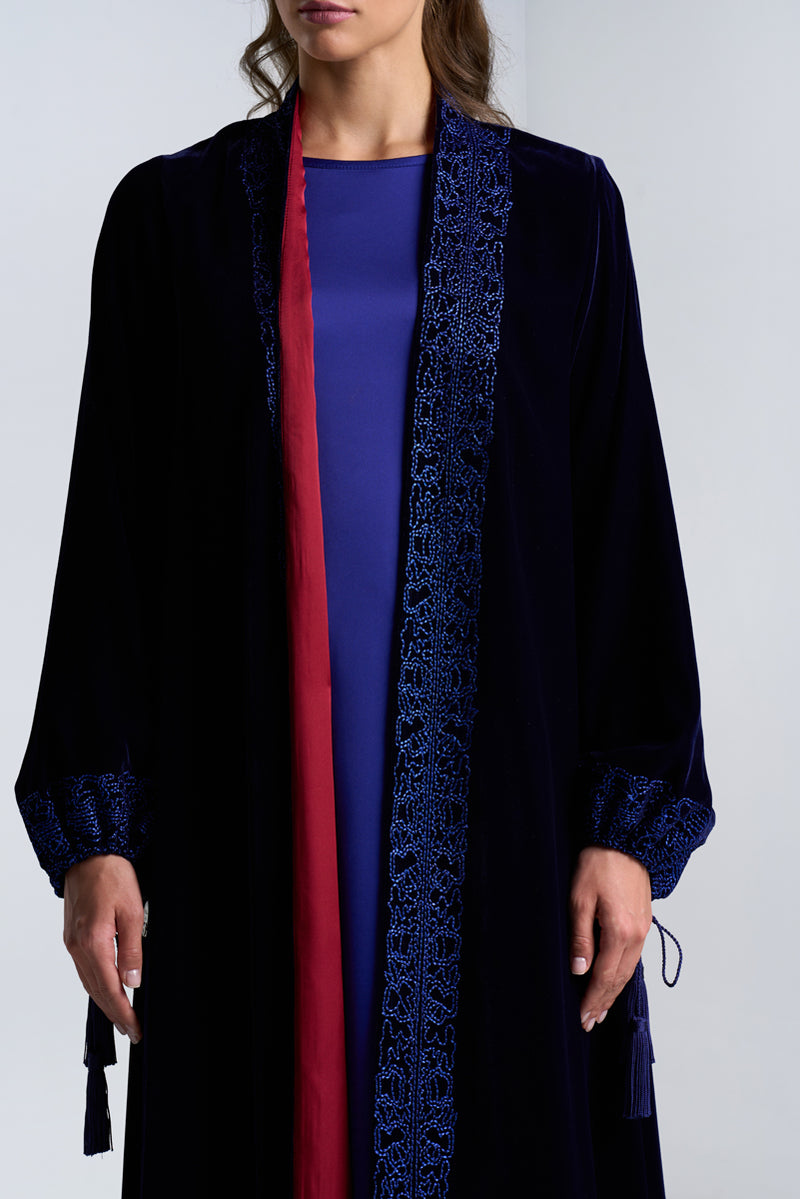 DC2404NBV Mystic Radiance Velvet  Navy Blue Abaya