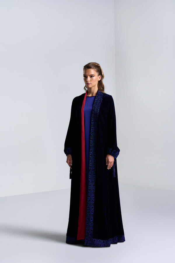 DC2404NBV Mystic Radiance Velvet  Navy Blue Abaya