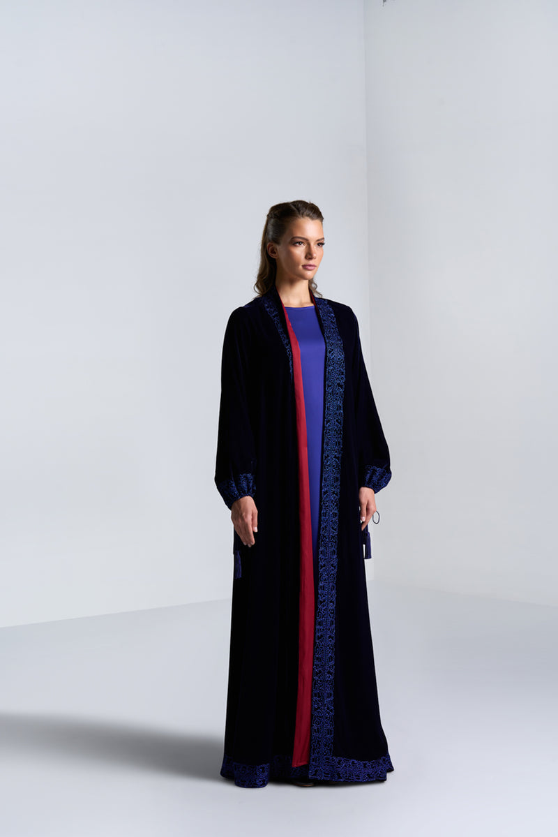 DC2404NBV Mystic Radiance Velvet  Navy Blue Abaya