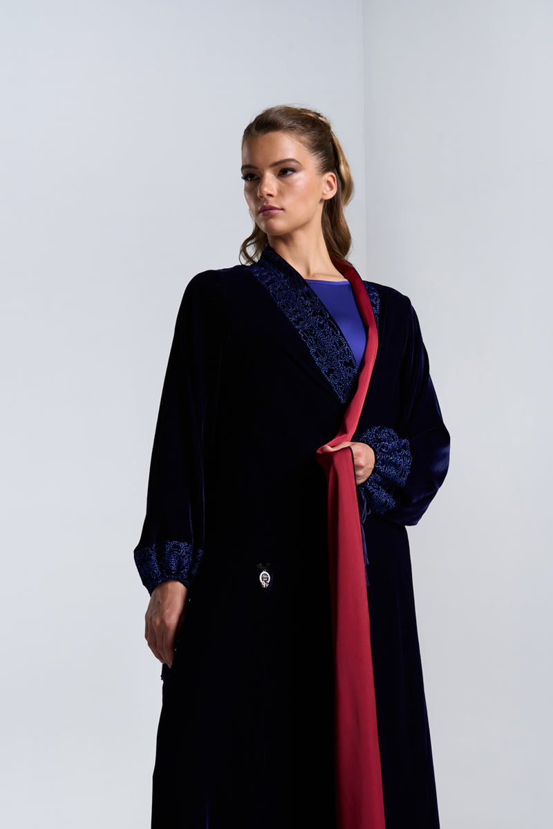 DC2404NBV Mystic Radiance Velvet  Navy Blue Abaya