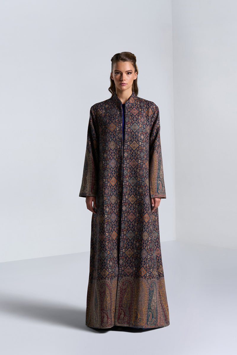 DC2412 Kashmiri Serenade Abaya, Woven Kashmir Wool In Colorful Floral And Paisley Patterns Ready to Wear