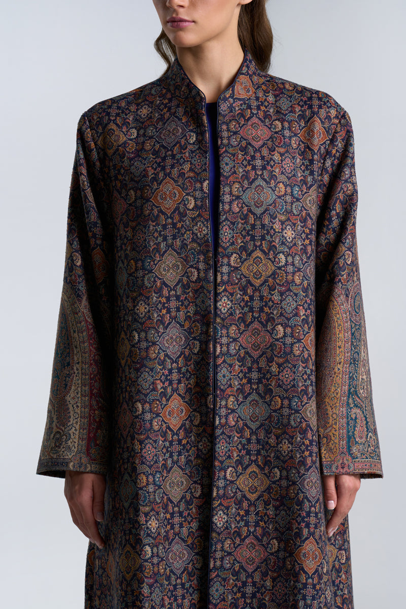 DC2412 Kashmiri Serenade Abaya, Woven Kashmir Wool In Colorful Floral And Paisley Patterns Ready to Wear