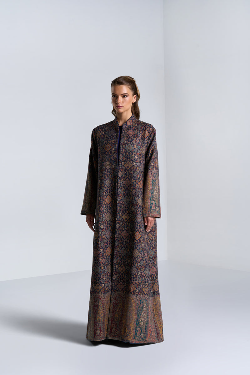 DC2412 Kashmiri Serenade Abaya, Woven Kashmir Wool In Colorful Floral And Paisley Patterns Ready to Wear