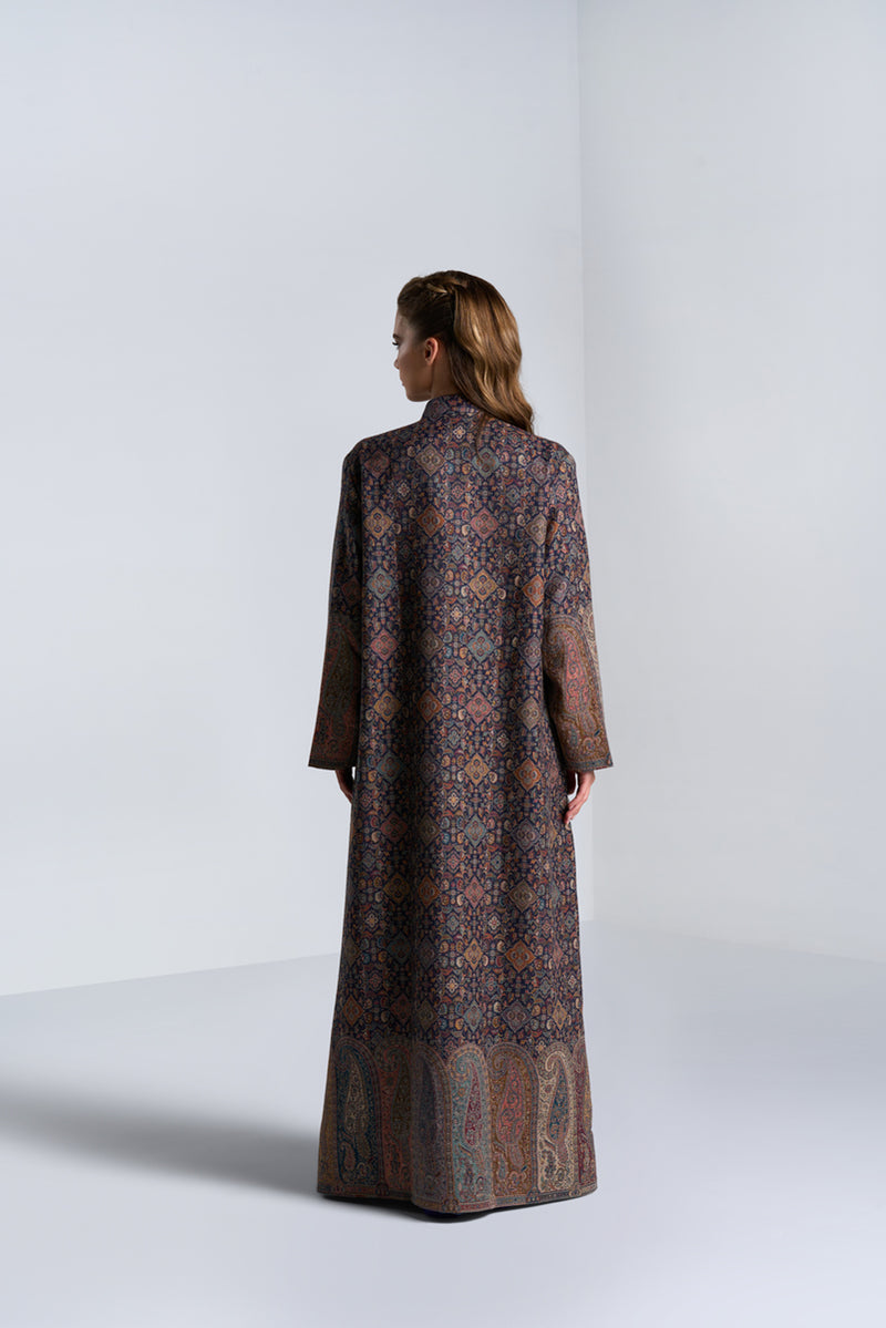 DC2412 Kashmiri Serenade Abaya, Woven Kashmir Wool In Colorful Floral And Paisley Patterns Ready to Wear