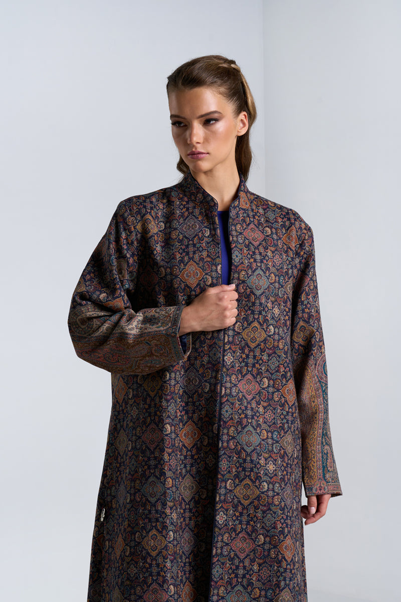 DC2412 Kashmiri Serenade Abaya, Woven Kashmir Wool In Colorful Floral And Paisley Patterns Ready to Wear