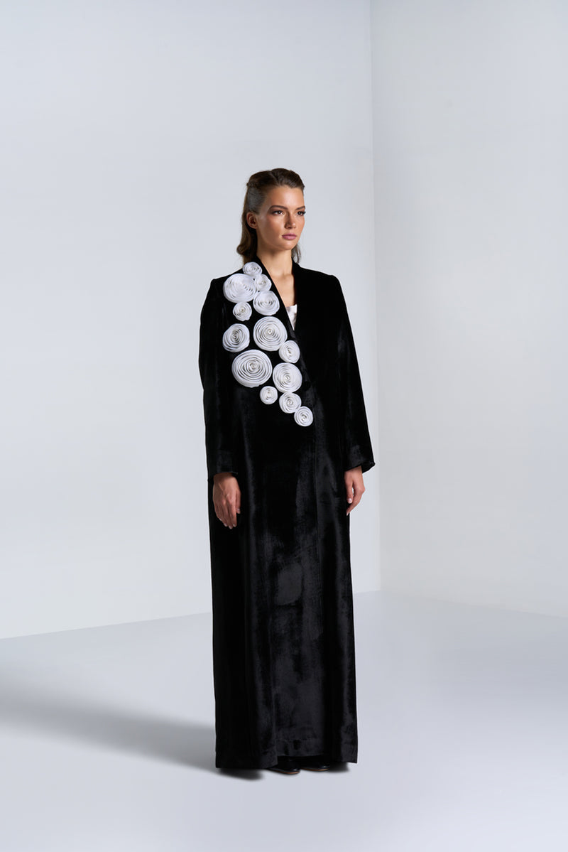 DC2401BLKV Midnight Grace Velvet Suit Jacket Cut Abaya