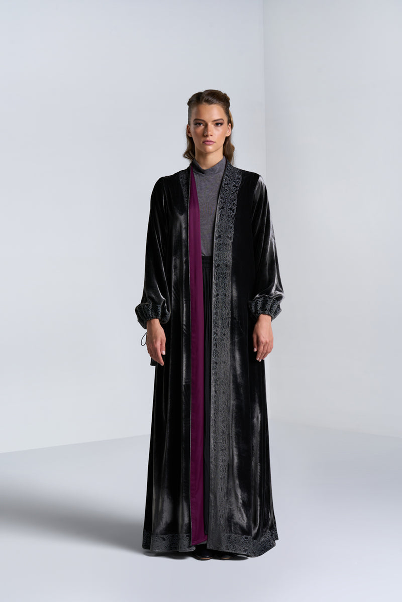 DC2404GRV Graceful Fog Gray Velvet Abaya