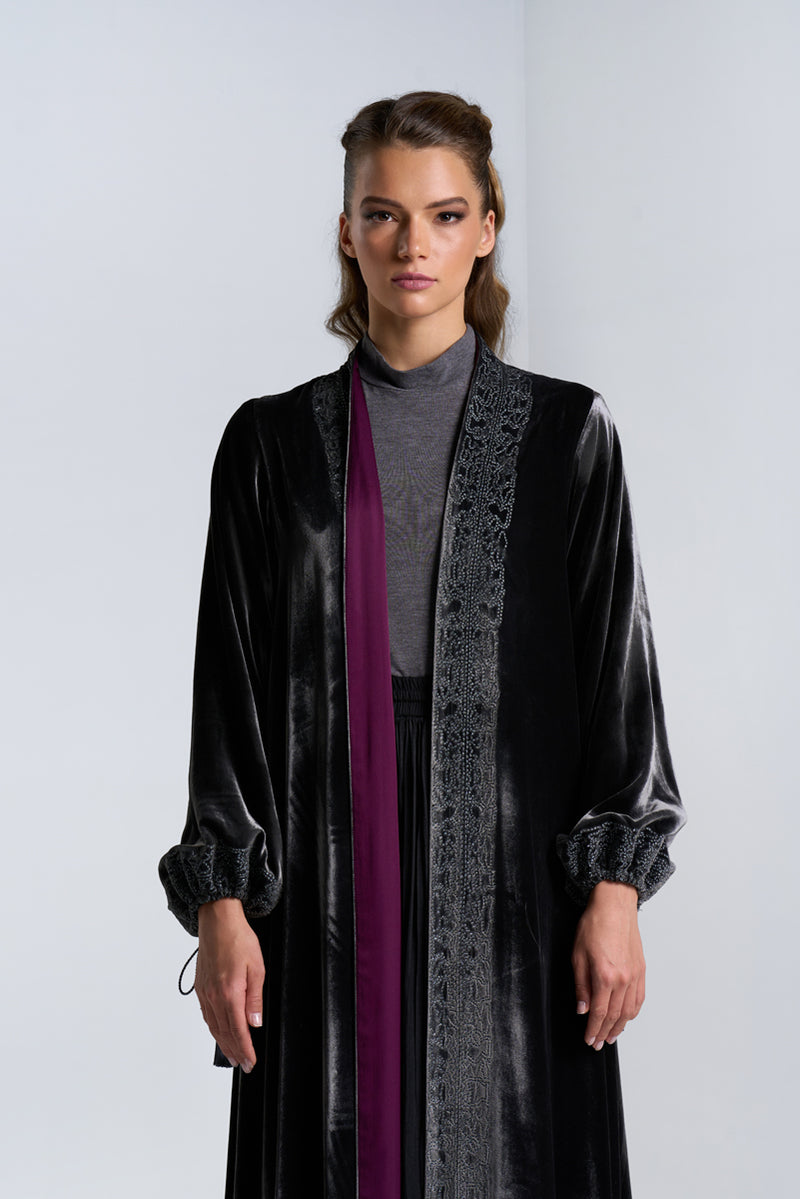 DC2404GRV Graceful Fog Gray Velvet Abaya