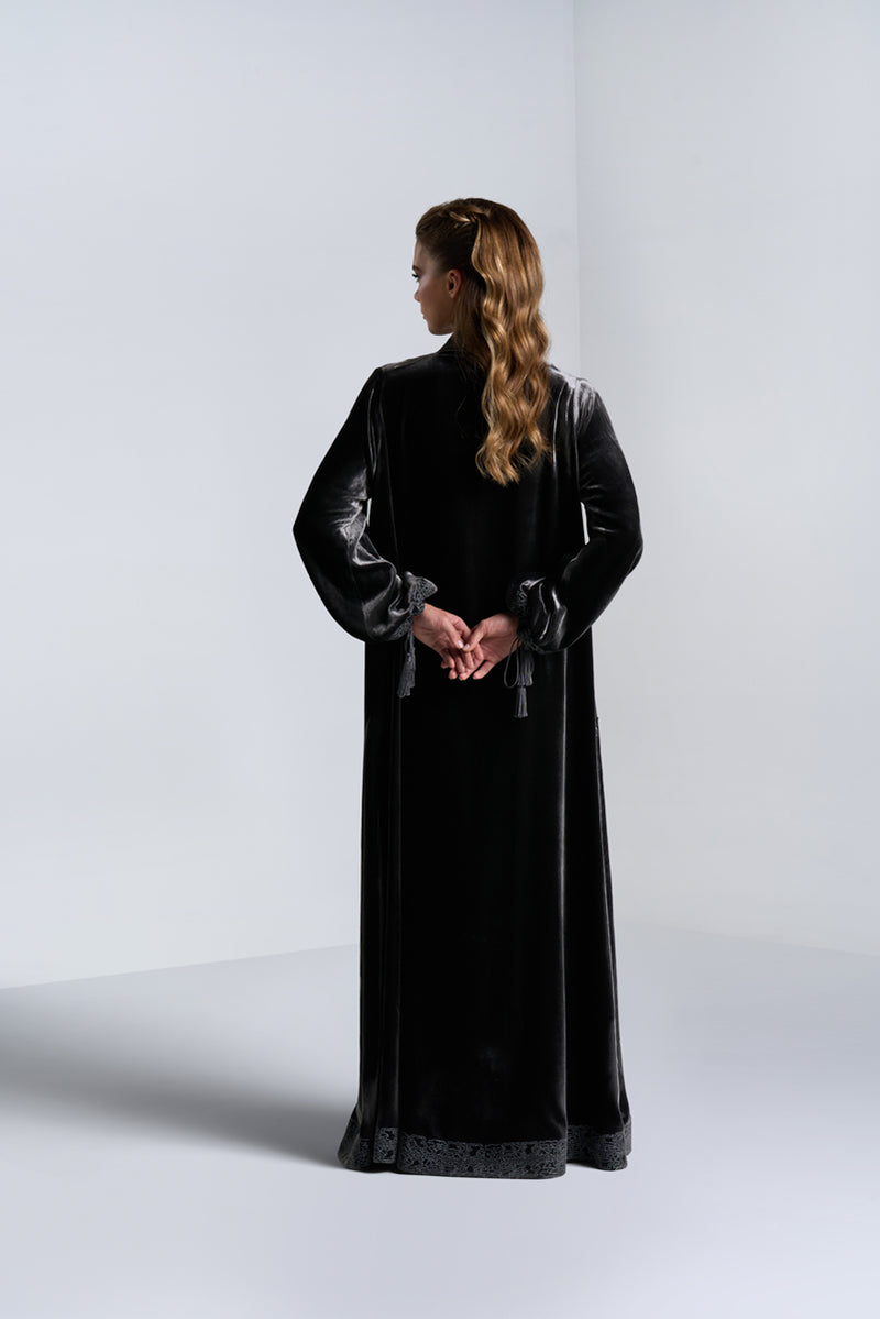 DC2404GRV Graceful Fog Gray Velvet Abaya