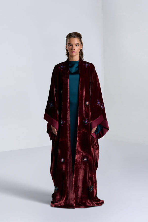 DC2406MRN Haute Couture- Burgundy Dreams Velvet Maroon Abaya