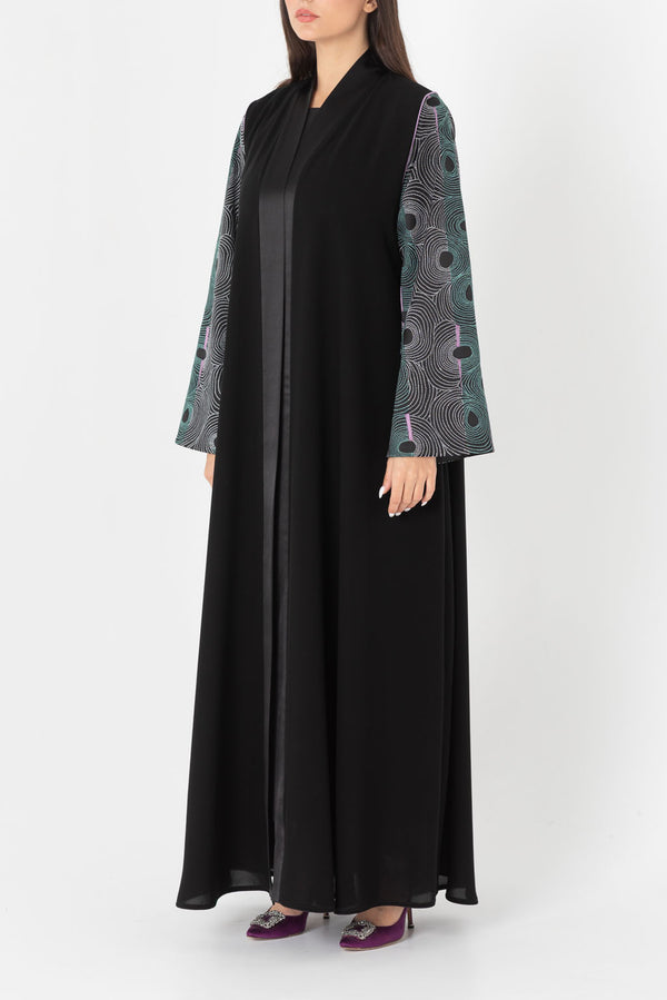 Abstract Purple Embroidered Sleeves Abaya RMD2203