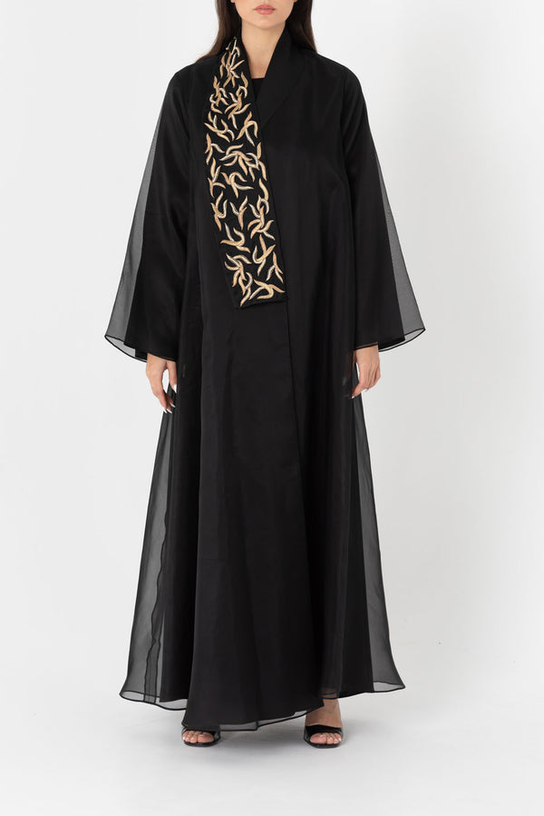 Double Layered Abaya with Zardozi Embroidered Collar RMD2207