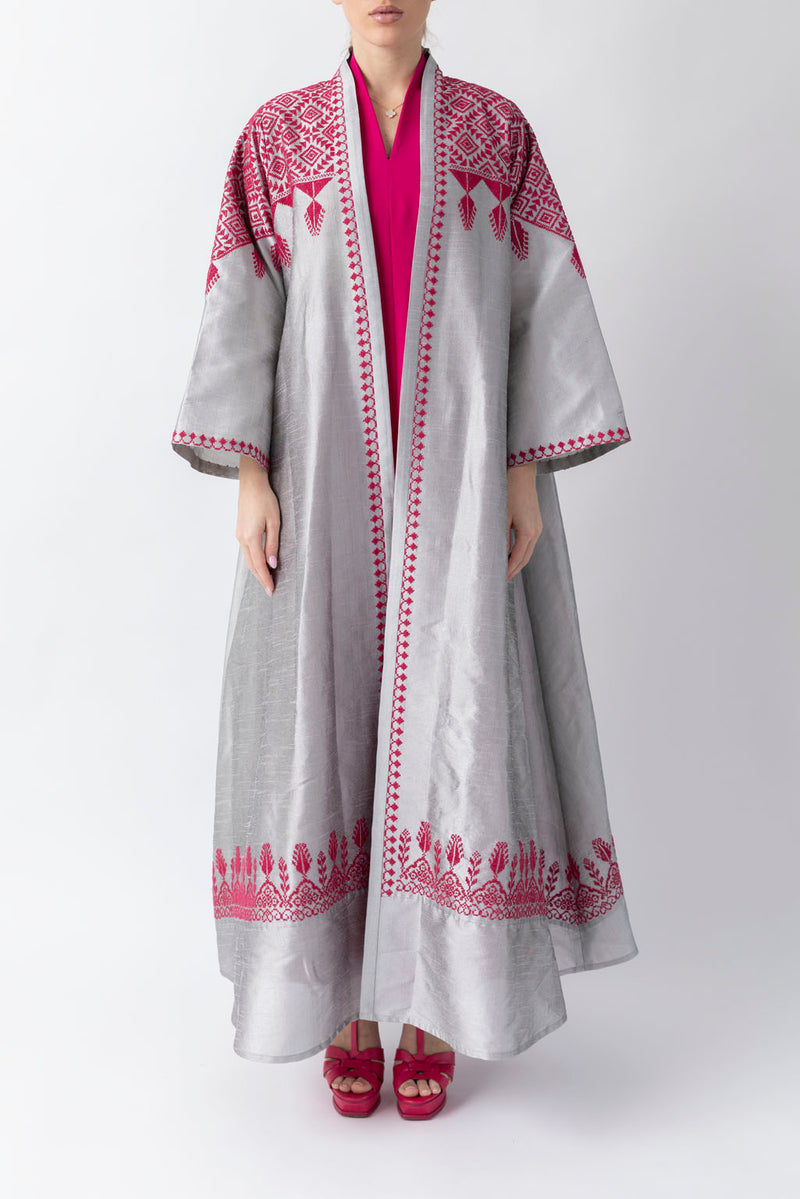 Exclusive Cross Stitches Handwork Light Grey Silk Abaya WV2214