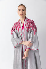 Exclusive Cross Stitches Handwork Light Grey Silk Abaya WV2214