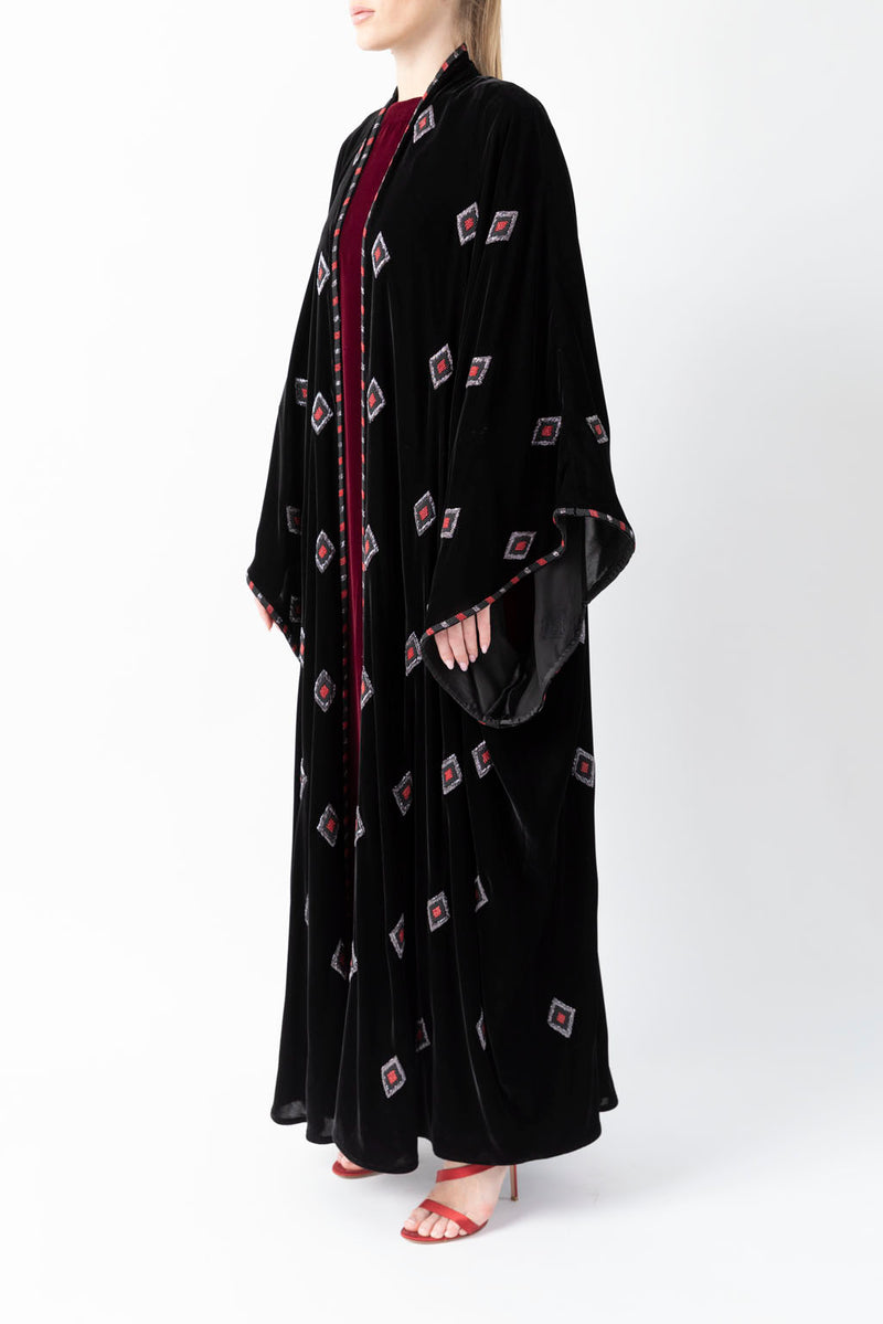 Sadu Art Inspired Embroidery Black Velvet Abaya WV2222