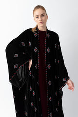 Sadu Art Inspired Embroidery Black Velvet Abaya WV2222