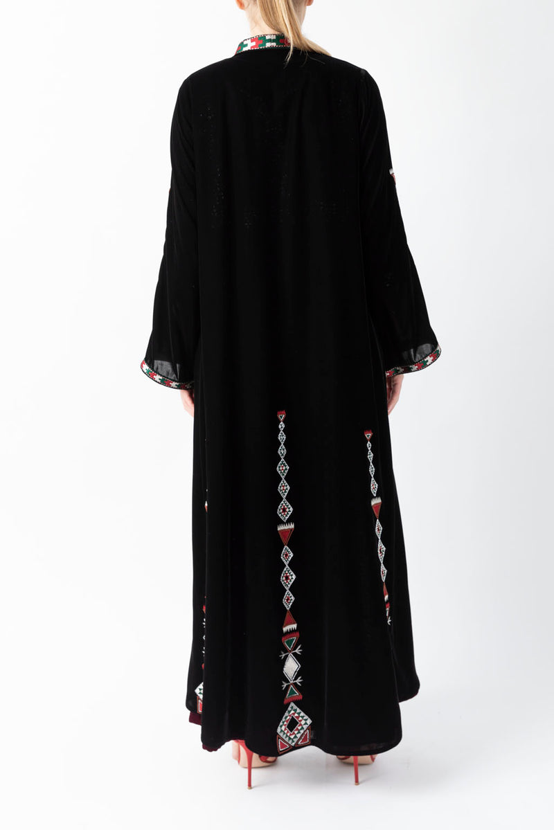 Sadu Art Embroidery Black Velvet Abaya WV2202