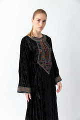 Sadu Art Multi-Colored Embroidery Black Velvet Abaya WV2201