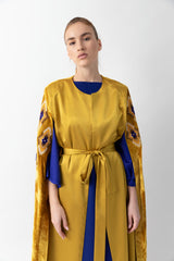 Sadu Art Inspired Embroidery Yellow Velvet And Pure Silk Abaya WV2205