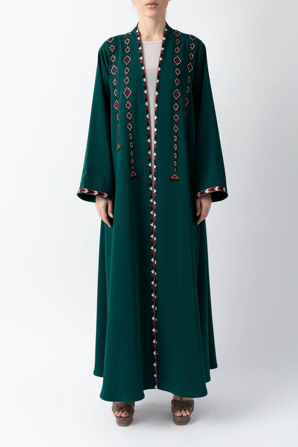 Sadu Art Embroidery Green Crepe Abaya WV2203