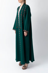 Sadu Art Embroidery Green Crepe Abaya WV2203