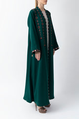 Sadu Art Embroidery Green Crepe Abaya WV2203