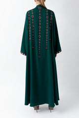 Sadu Art Embroidery Green Crepe Abaya WV2203