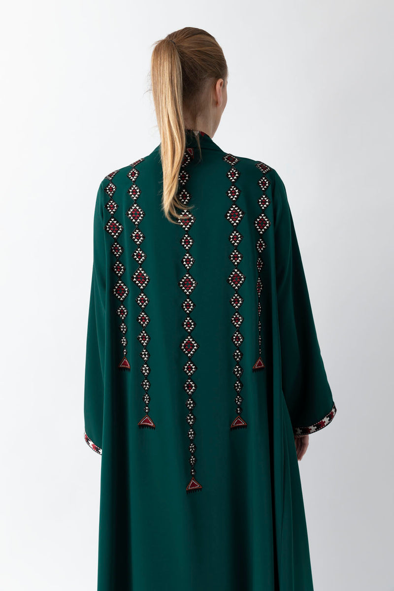 Sadu Art Embroidery Green Crepe Abaya WV2203