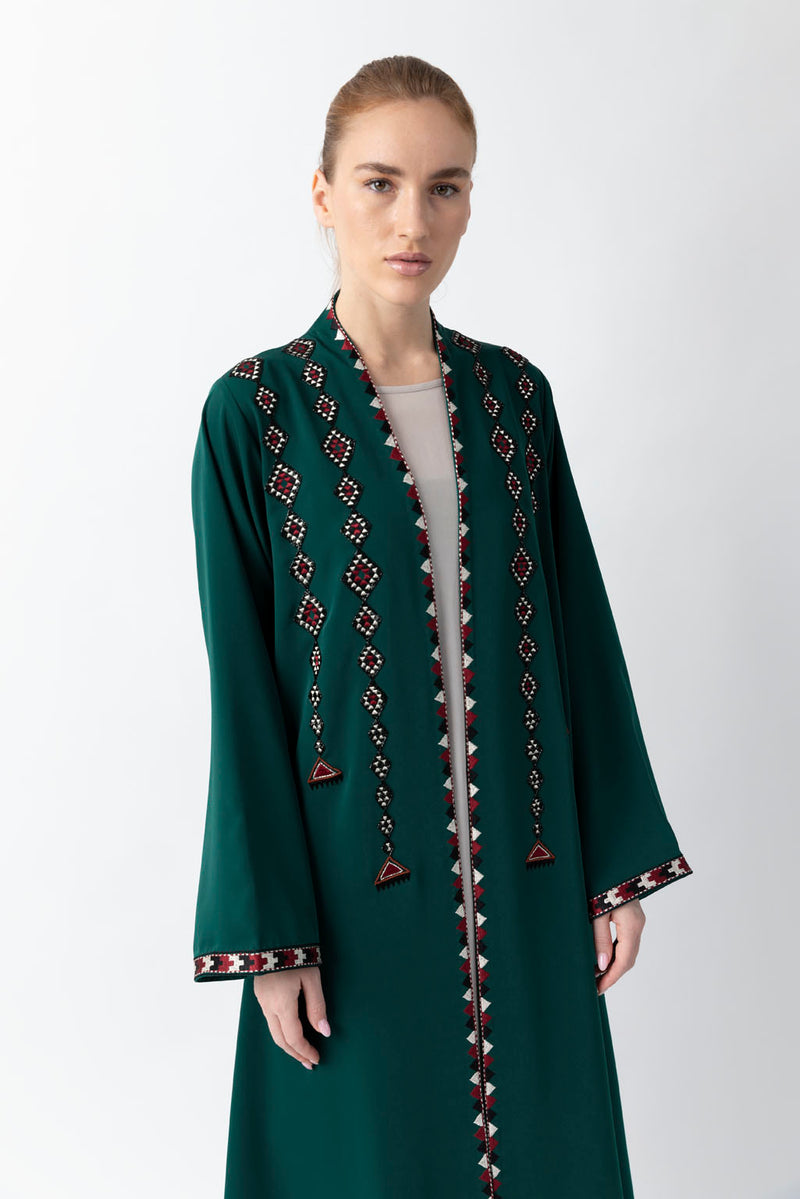 Sadu Art Embroidery Green Crepe Abaya WV2203