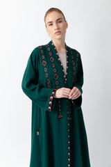 Sadu Art Embroidery Green Crepe Abaya WV2203