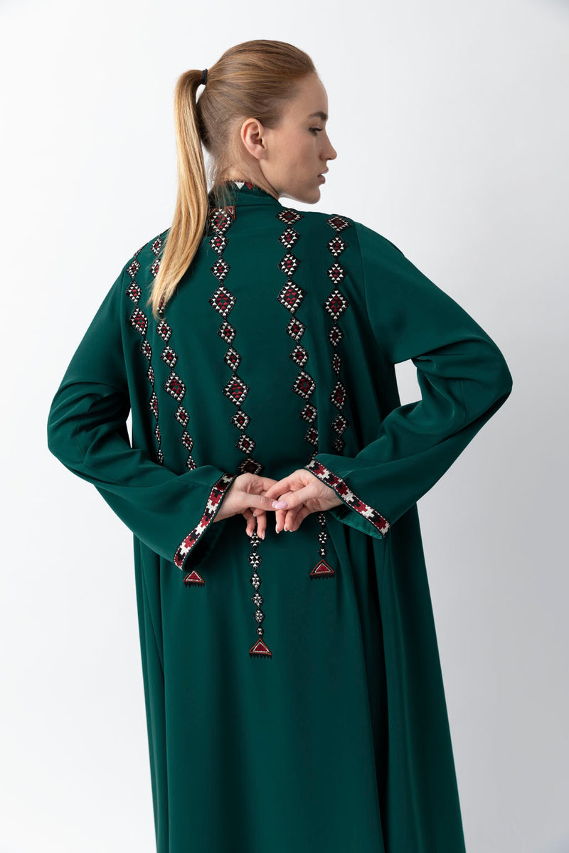 Sadu Art Embroidery Green Crepe Abaya WV2203