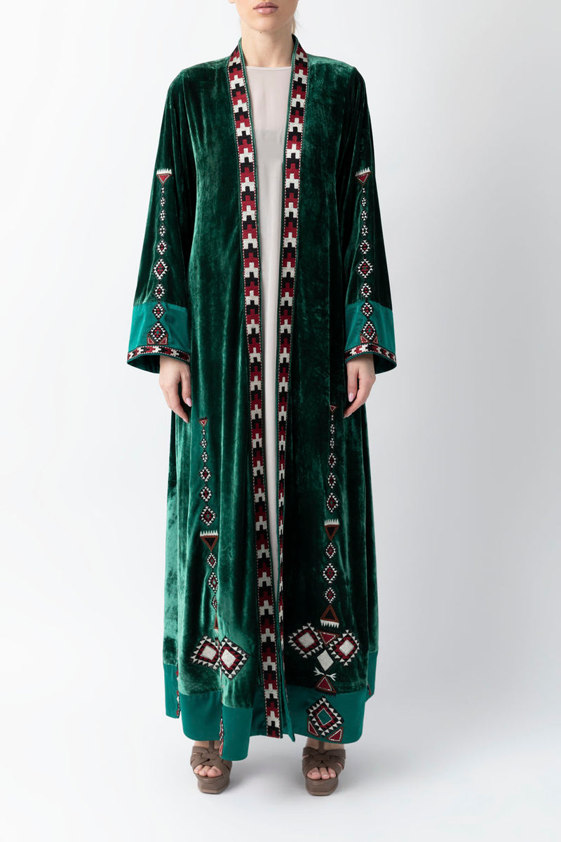 Sadu Art Embroidery Green Velvet Abaya WV2202