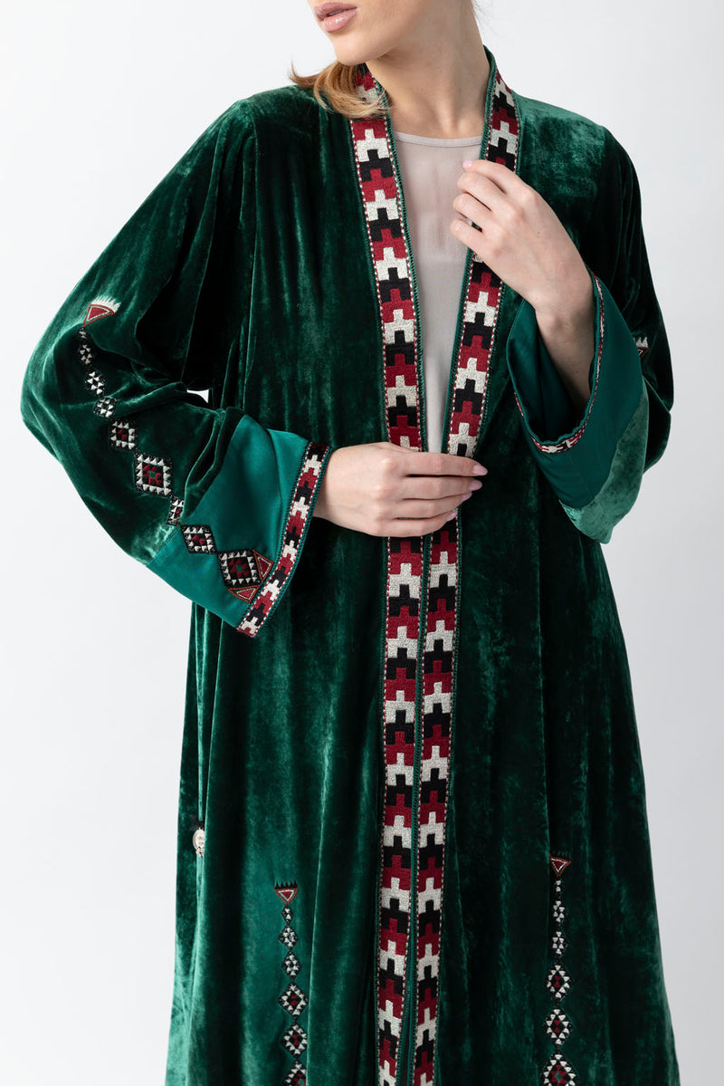 Sadu Art Embroidery Green Velvet Abaya WV2202