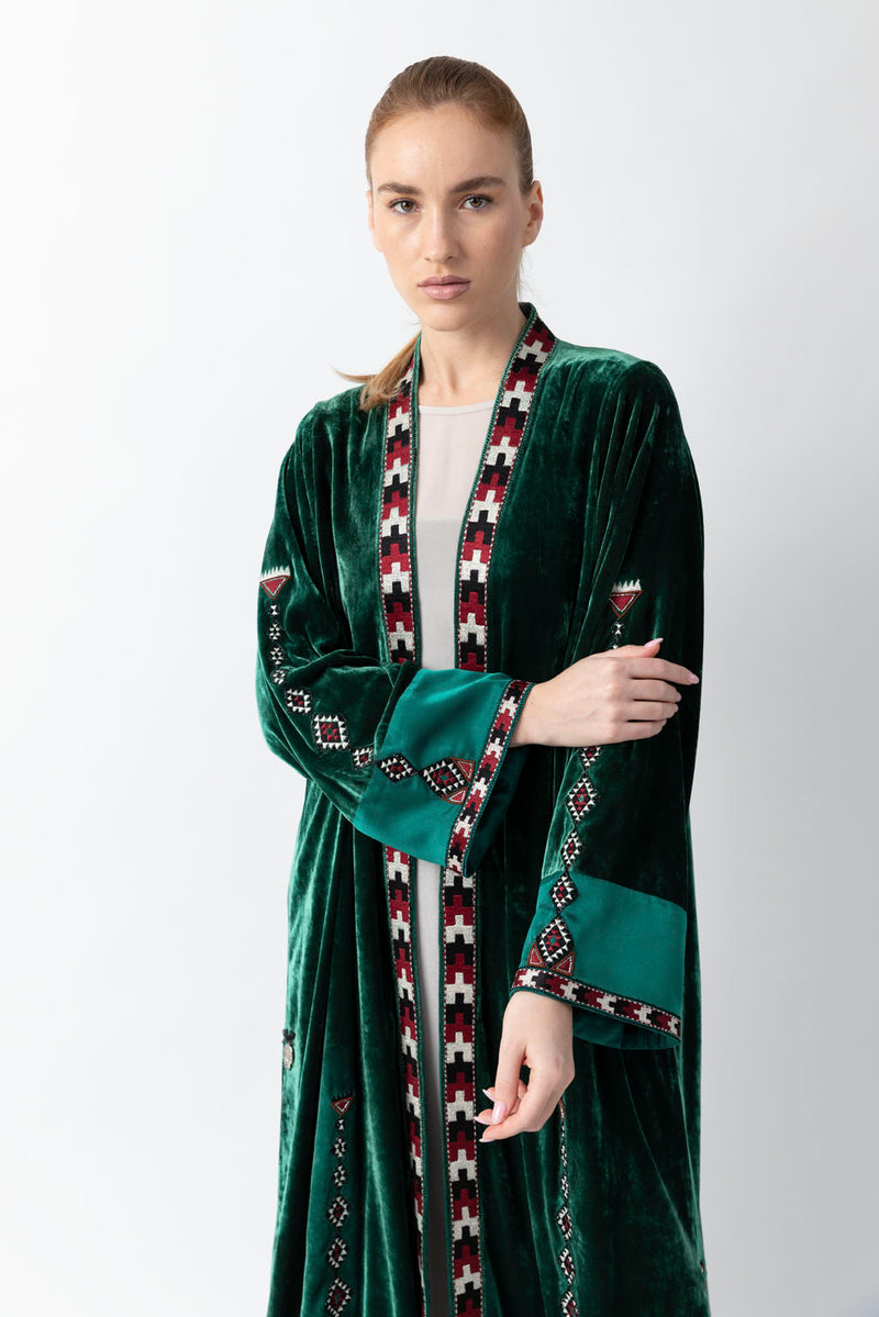 Sadu Art Embroidery Green Velvet Abaya WV2202