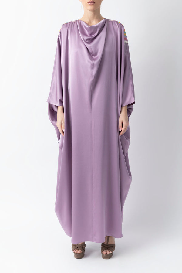 Sadu Art Inspired Embroidery Lavender Pure Silk Abaya WV2221