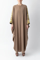 Sadu Art Inspired Embroidery Brown Abaya WV2207