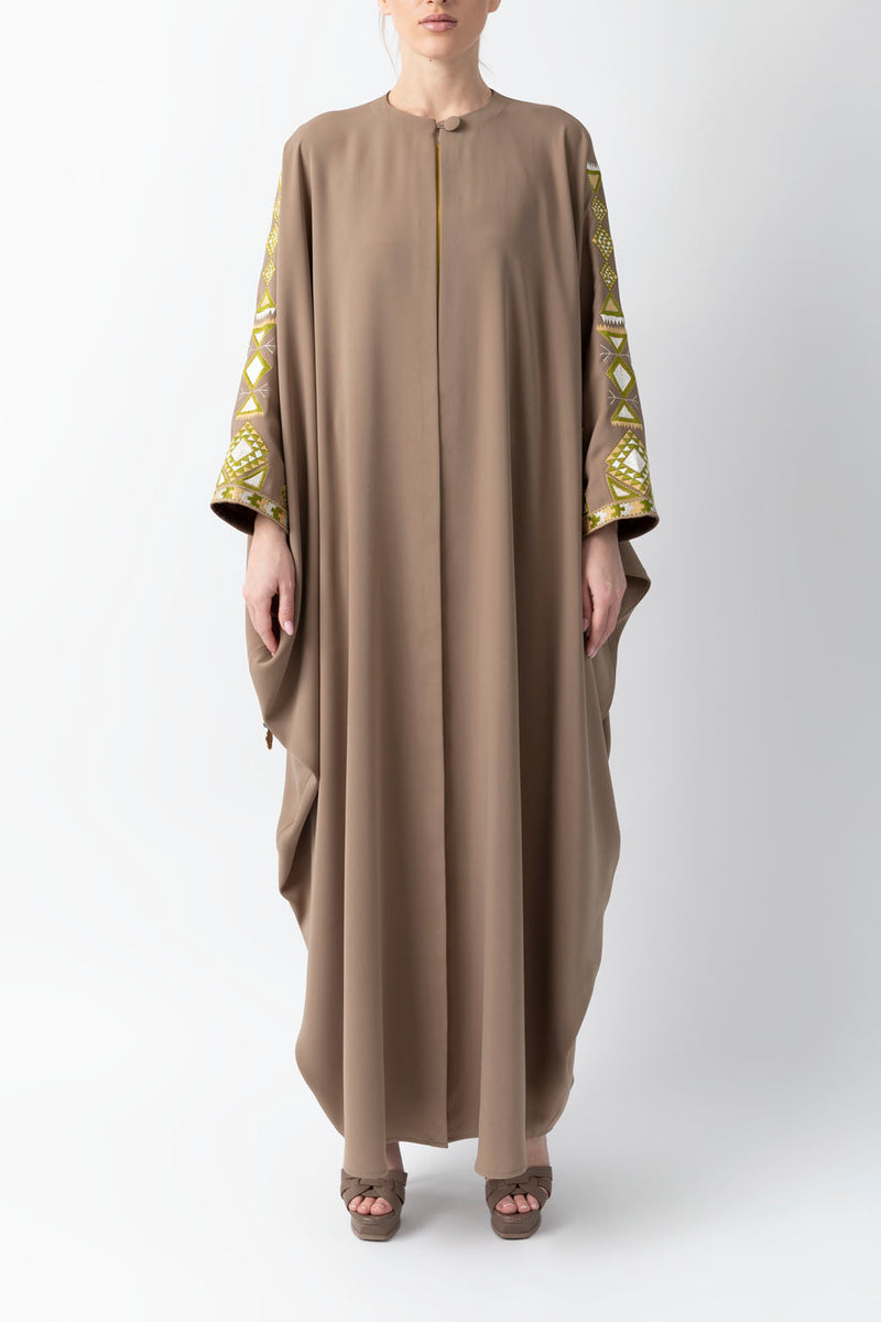 Sadu Art Inspired Embroidery Brown Abaya WV2207