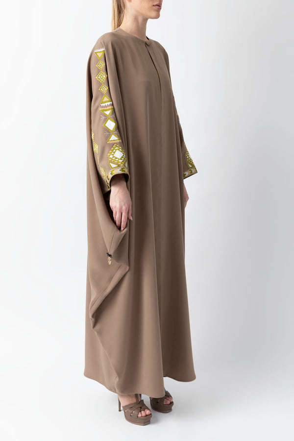 Sadu Art Inspired Embroidery Brown Abaya WV2207