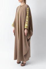 Sadu Art Inspired Embroidery Brown Abaya WV2207